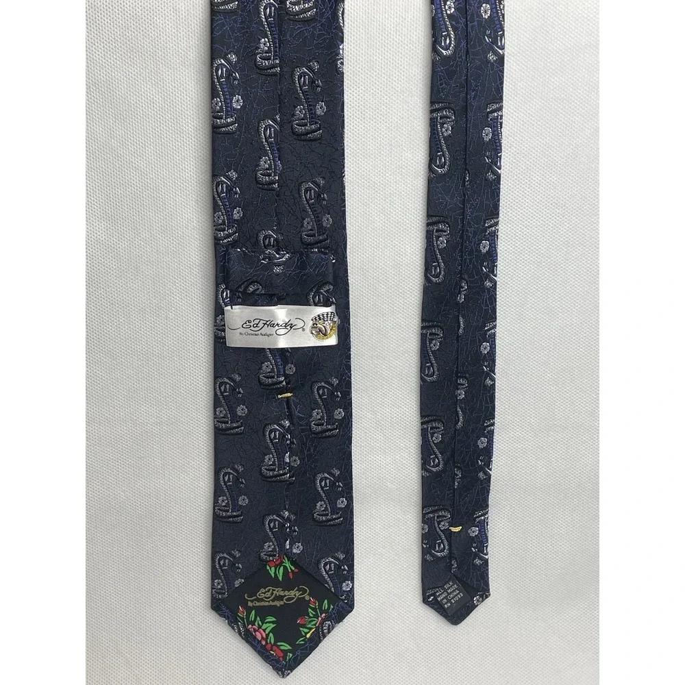Ed Hardy by Christian Audigier Cobra Design Tie Black Blue Sparkling Necktie